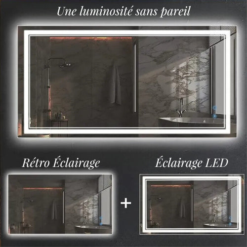 Miroir LED double vasque 150x70 cm avec éclairage dans une salle de bain moderne