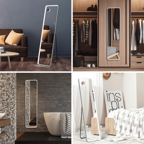 Miroir lumineux en pied dans un dressing, idéal pour chambres modernes