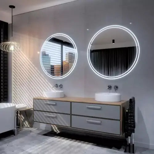 Miroir rond 120 cm avec design épuré et fonction anti-buée