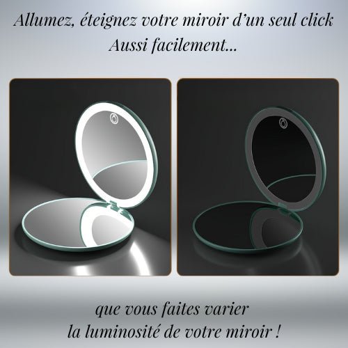 Miroir de poche LED avec variateur de luminosité et bouton d'allumage et extinction - Miroir France