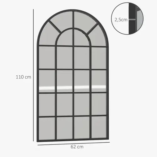 Vue arrière du miroir industriel noir montrant les fixations murales intégrées pour une installation sécurisée