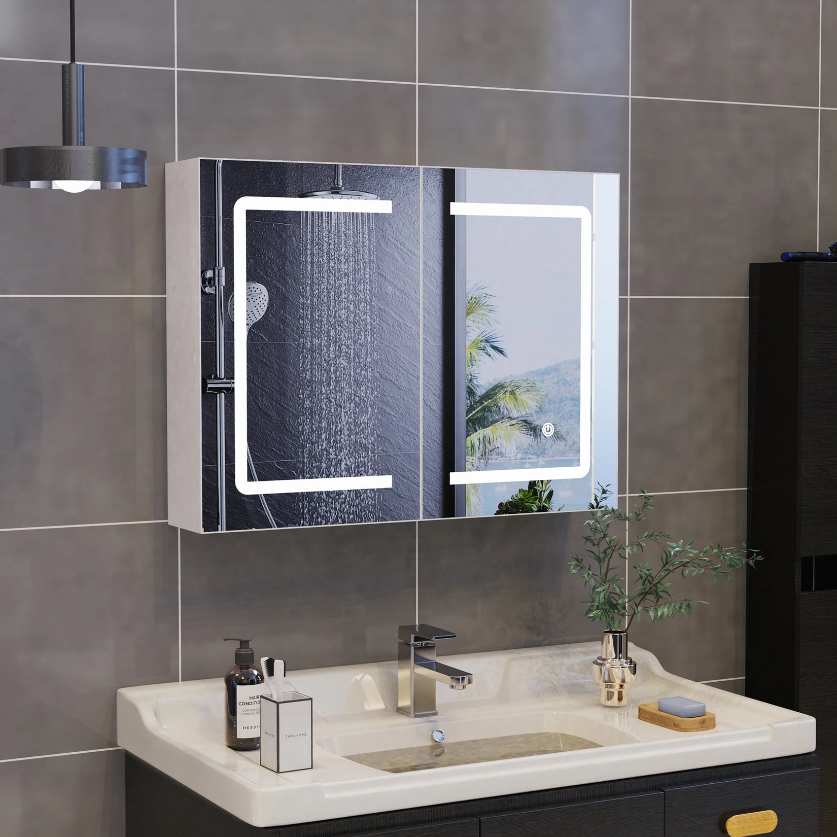 Armoire à Miroir Salle de Bain avec reflet HD et bande LED intégrée.