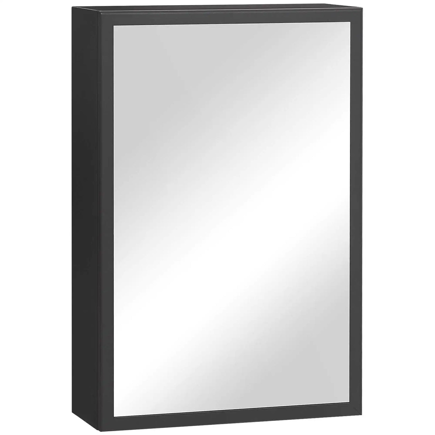 Armoire de toilette miroir noire vue de face, design épuré et sobre.