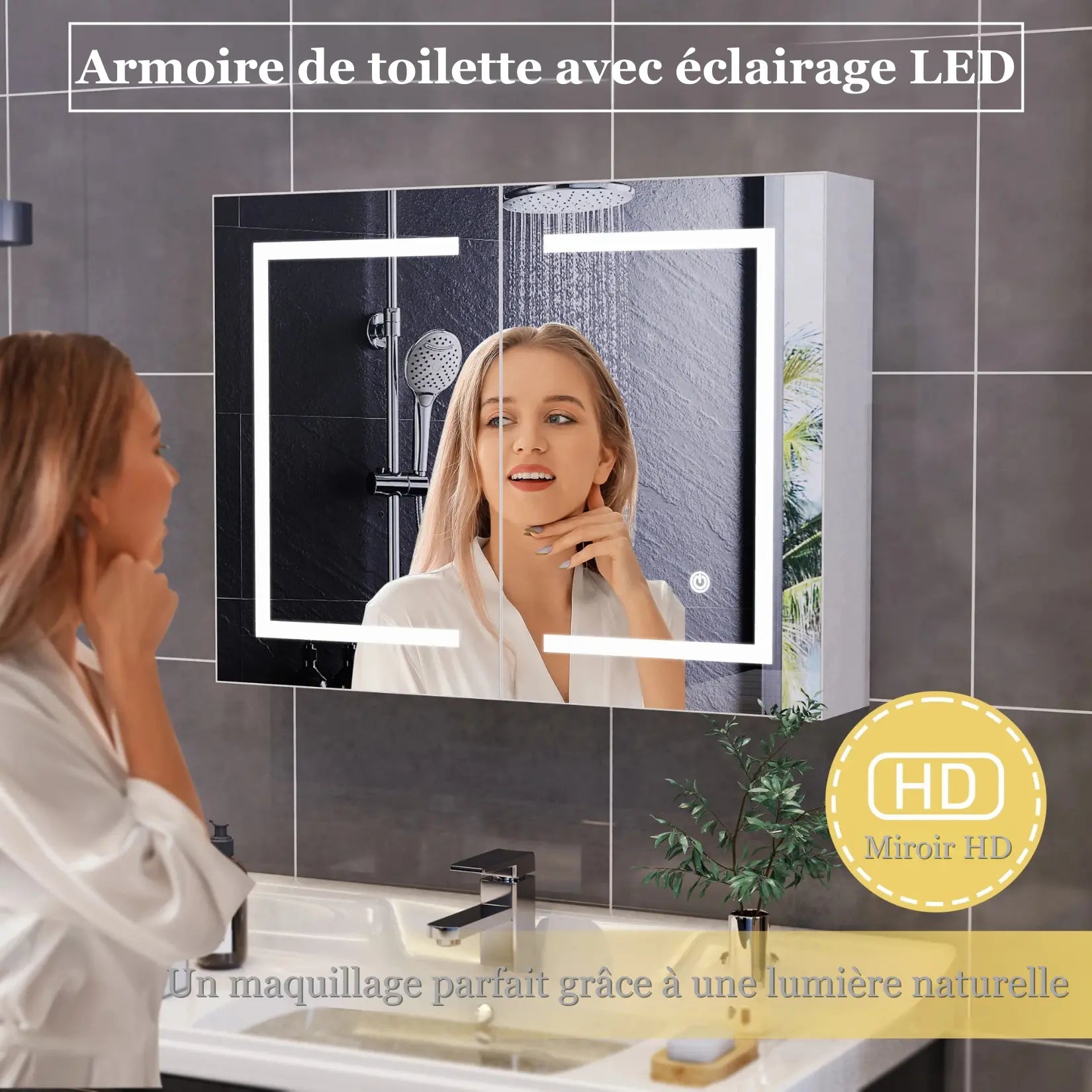 Armoire miroir salle de bain 80 cm avec éclairage LED moderne et miroir HD.
