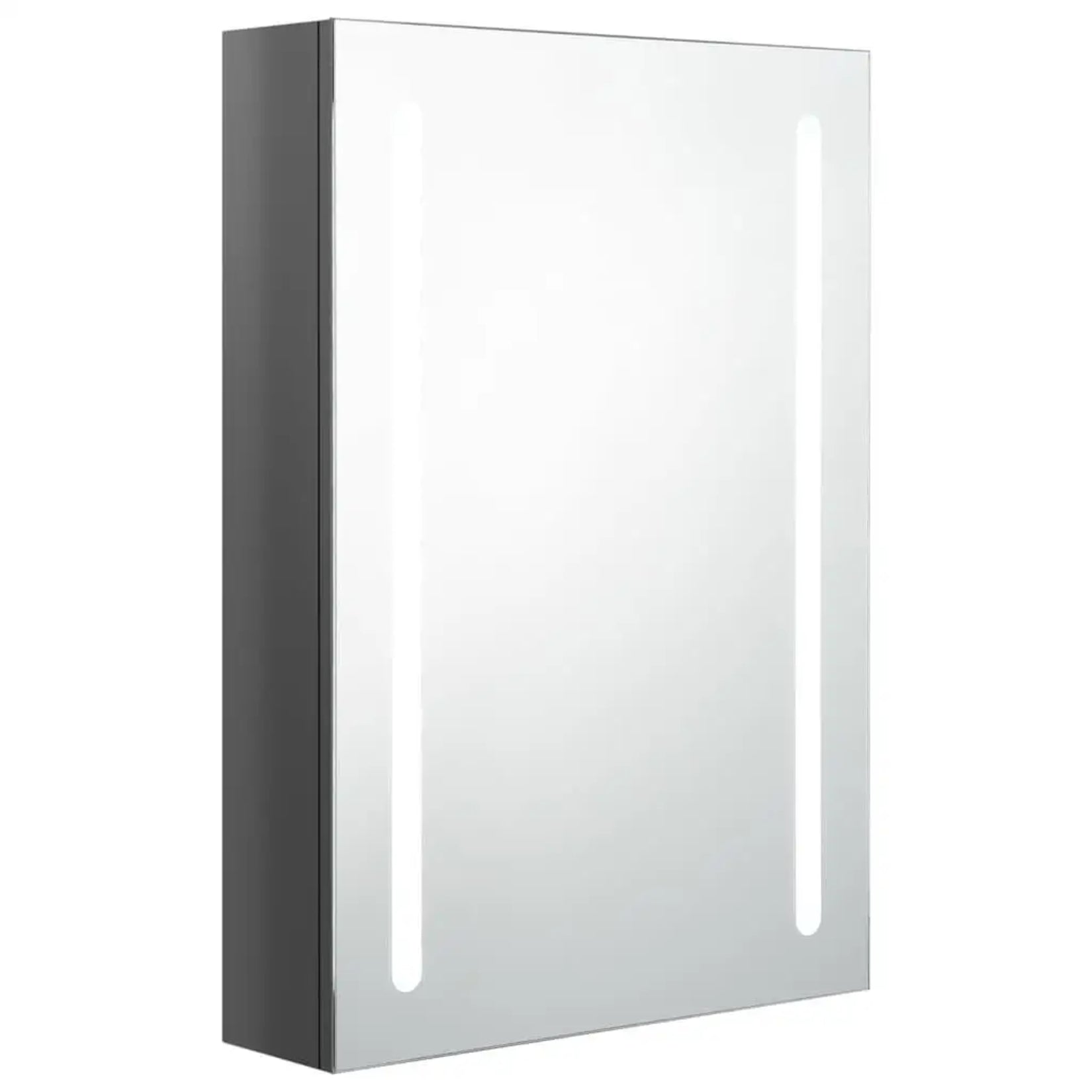 Armoire à miroir salle de bain avec éclairage LED vue de côté gauche allumé.