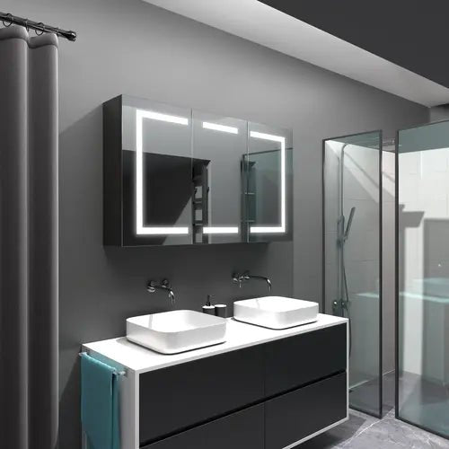 Armoire miroir salle de bain LED finition noire 120x70 - Ambiance moderne et élégante