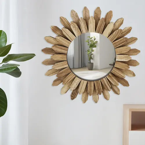 Miroir rond en bois flotté, parfait pour la décoration intérieure rustique et naturelle