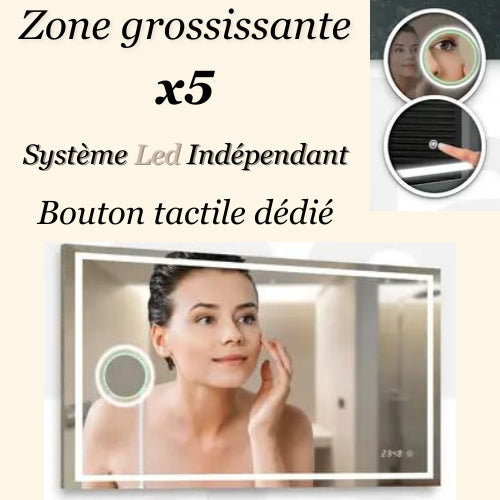 Zoom sur l'effet grossissant x5 du miroir ovale 80x120 cm, pour des soins du visage précis