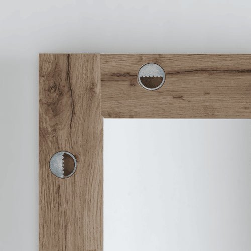 Détail de la fixation du miroir chêne rustique 160x60 cm avec finition bois