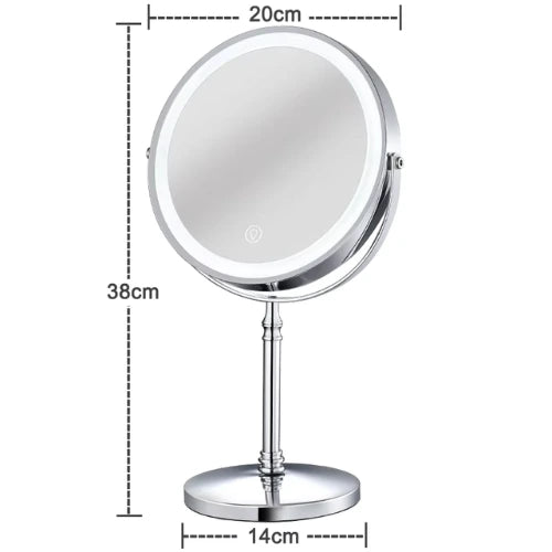 Dimensions du miroir LED grossissant 10x sur pied hauteur et diamètre