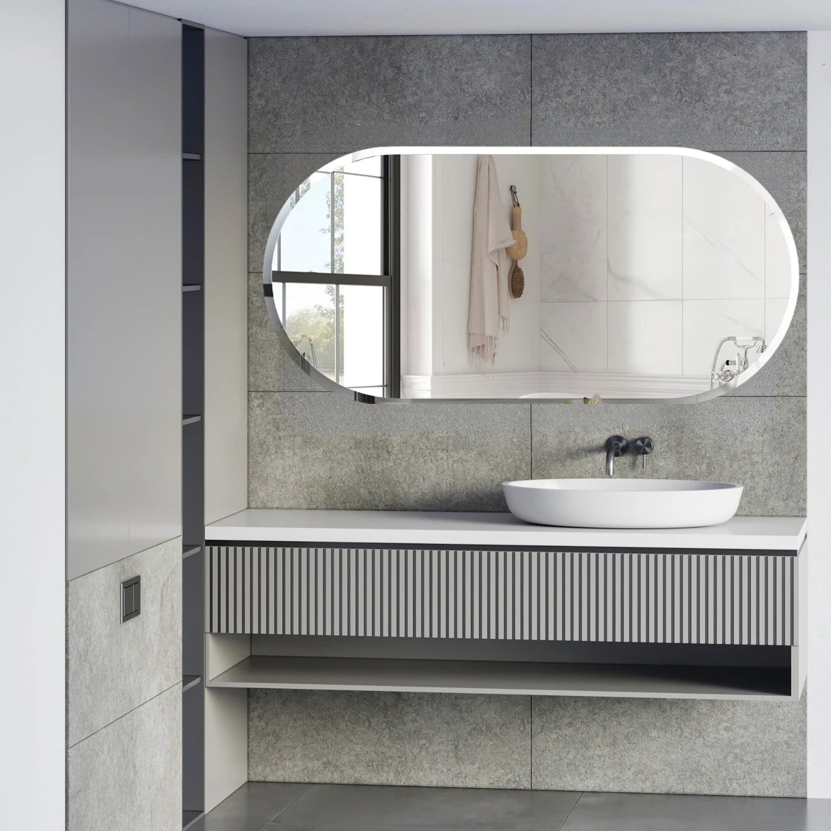 Grand Miroir Simple Salle de Bain 120x60 cm – Intégration parfaite dans un style industriel.