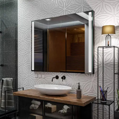 Miroir rectangulaire 100x80 cm antibuée avec éclairage LED, design premium pour salle de bain