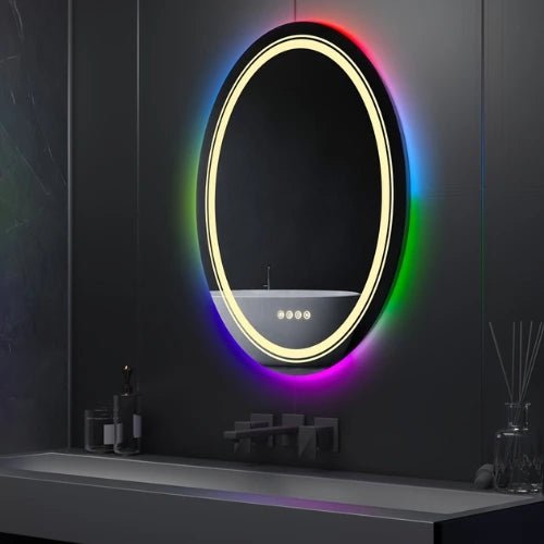 Miroir 60x80 salle de bain ovale avec rétroéclairage RVB et éclairage LED, idéal pour un style moderne