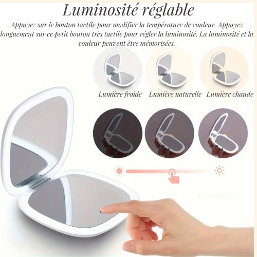 Miroir compact avec luminosité LED réglable et contrôle tactile