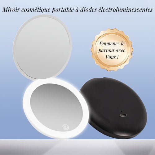 miroir cosmétique de poche LED, portable et pratique, pour retouches maquillage