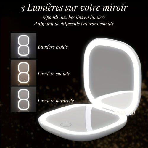 Miroir de poche LED avec luminosité personnalisable et fonction tactile