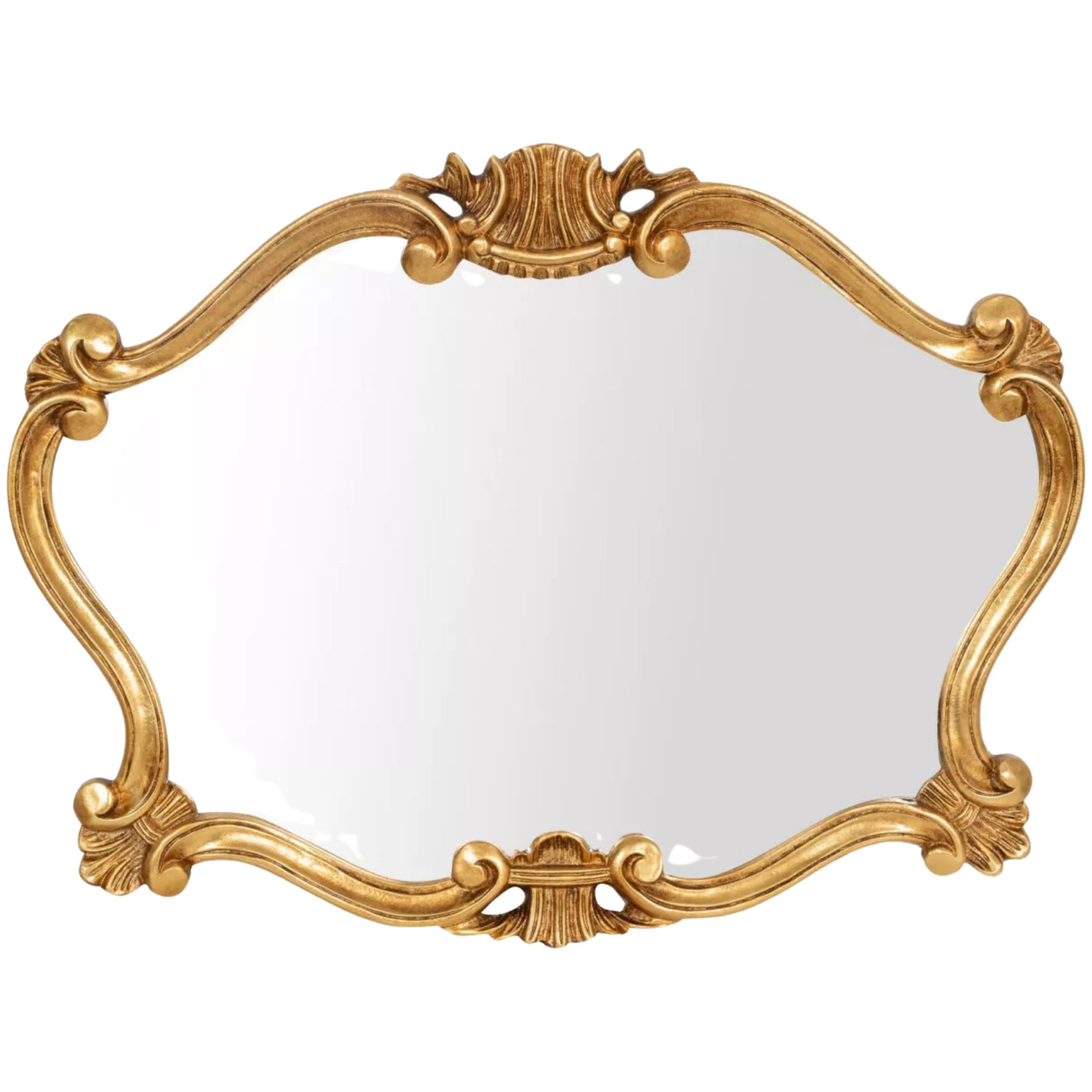 Miroir doré baroque avec cadre travaillé, dimensions 91x69 cm.