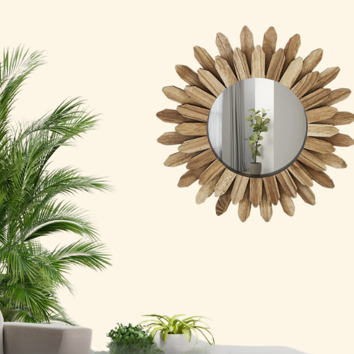 Miroir rond en bois flotté, parfait pour la décoration intérieure rustique et naturelle