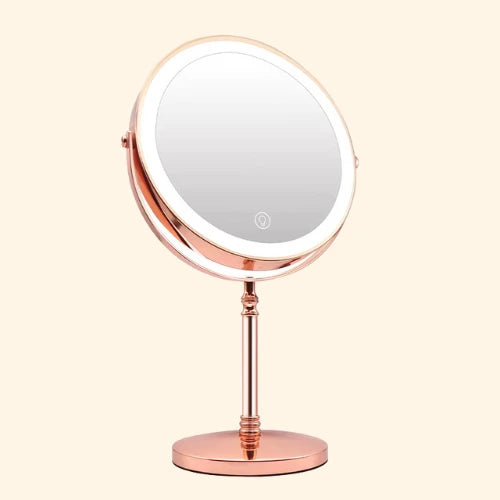 Miroir grossissant rose gold sur pied avec éclairage LED 3 couleurs zoom 10x