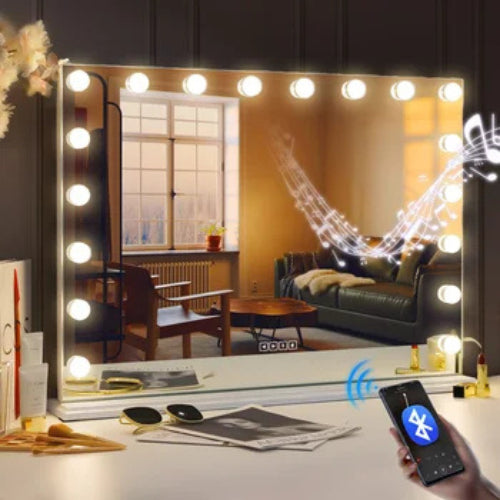 Miroir Hollywood avec 18 ampoules et connectivité Bluetooth, idéal pour un éclairage professionnel