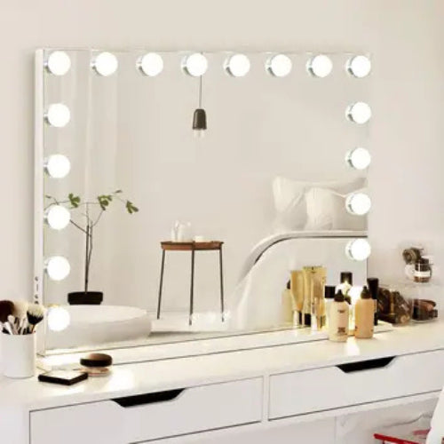 Miroir Hollywood grande taille 80x60 cm avec 18 ampoules LED