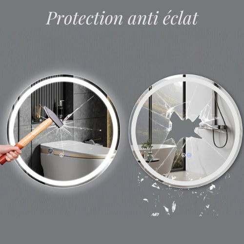 Miroir Led Rond Salle De Bain avec verre trempé et protection anti-éclat pour plus de sécurité