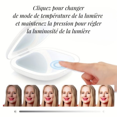 Miroir de poche LED avec luminosité personnalisable et fonction tactile