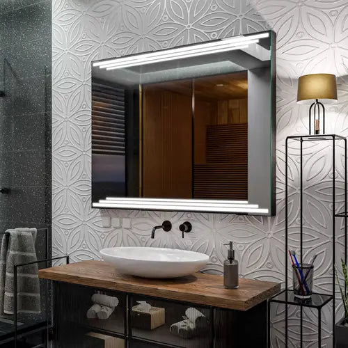 Miroir lumineux premium 100x60 cm pour salle de bain avec étagère en verre antisol