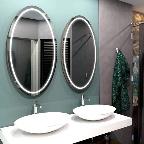 Miroir ovale 80x120 cm avec fonction antibuée, idéal pour une visibilité parfaite après une douche chaude