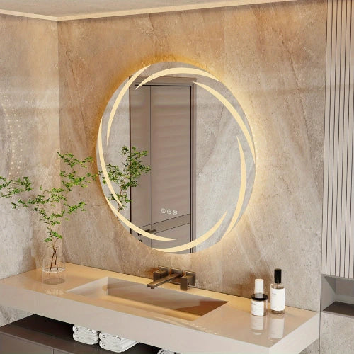 Miroir rond 80 cm avec doublure or moderne