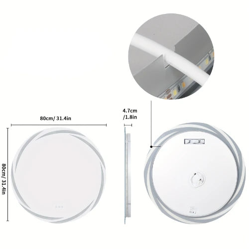 Dimensions du Miroir rond 80 cm LED dimmable élégant