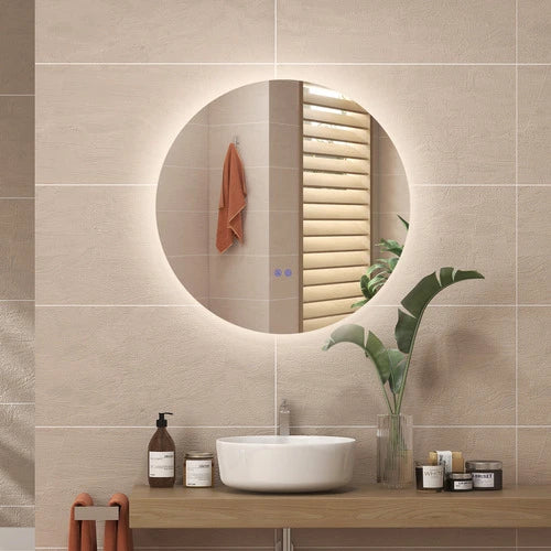 Miroir rond pour salle de bain avec fonction led et antibuée de 80 cm de diamètre.