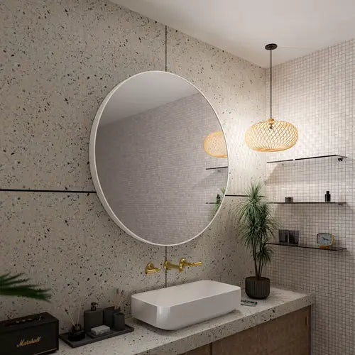 Miroir rond blanc minimaliste pour salle de bain design