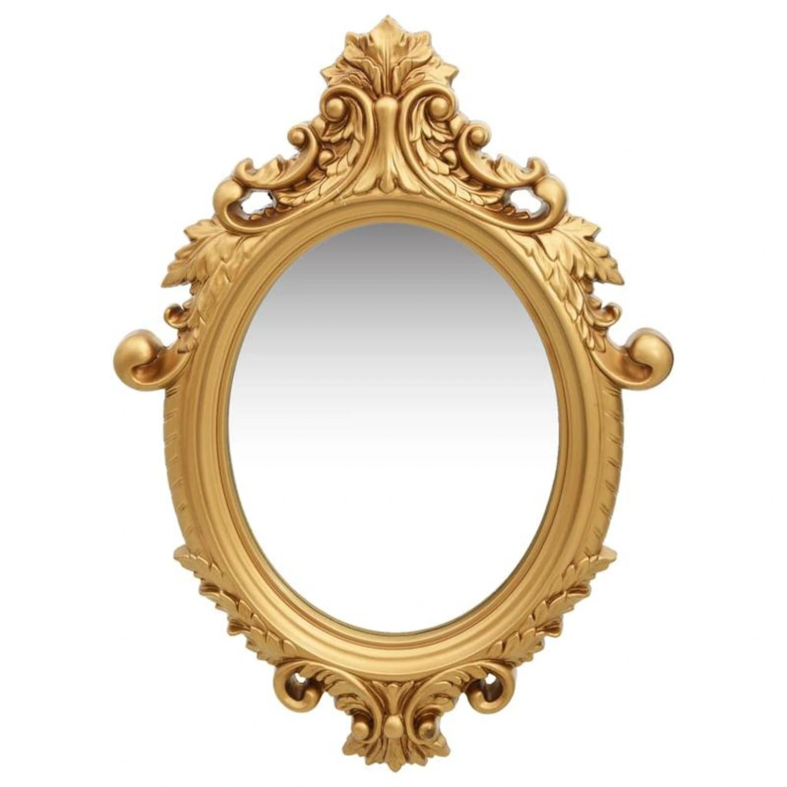 Vue de face complète du Miroir Rond Doré Baroque dans son style luxuriant.