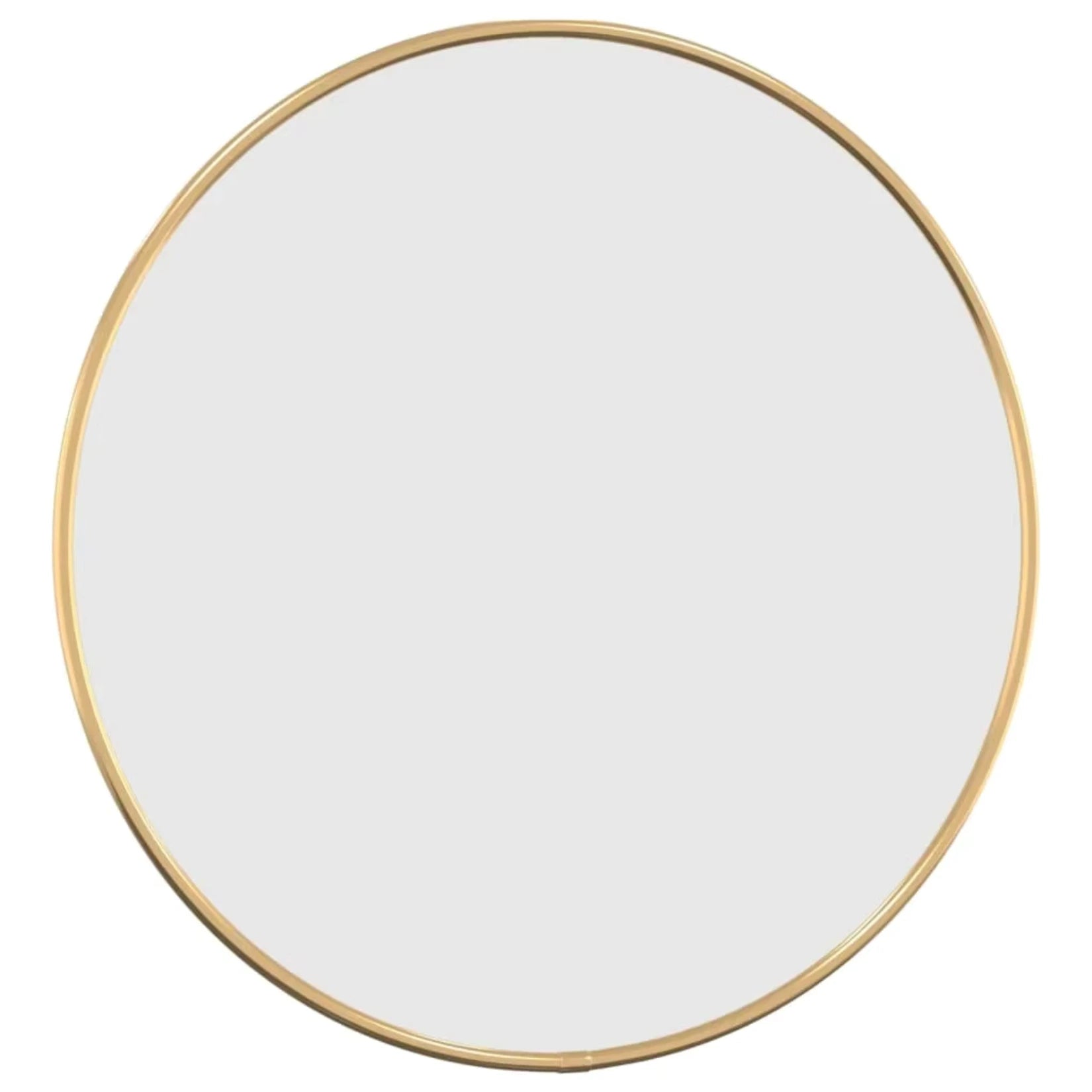 Miroir rond doré suspendu dans un salon au design contemporain élégant.