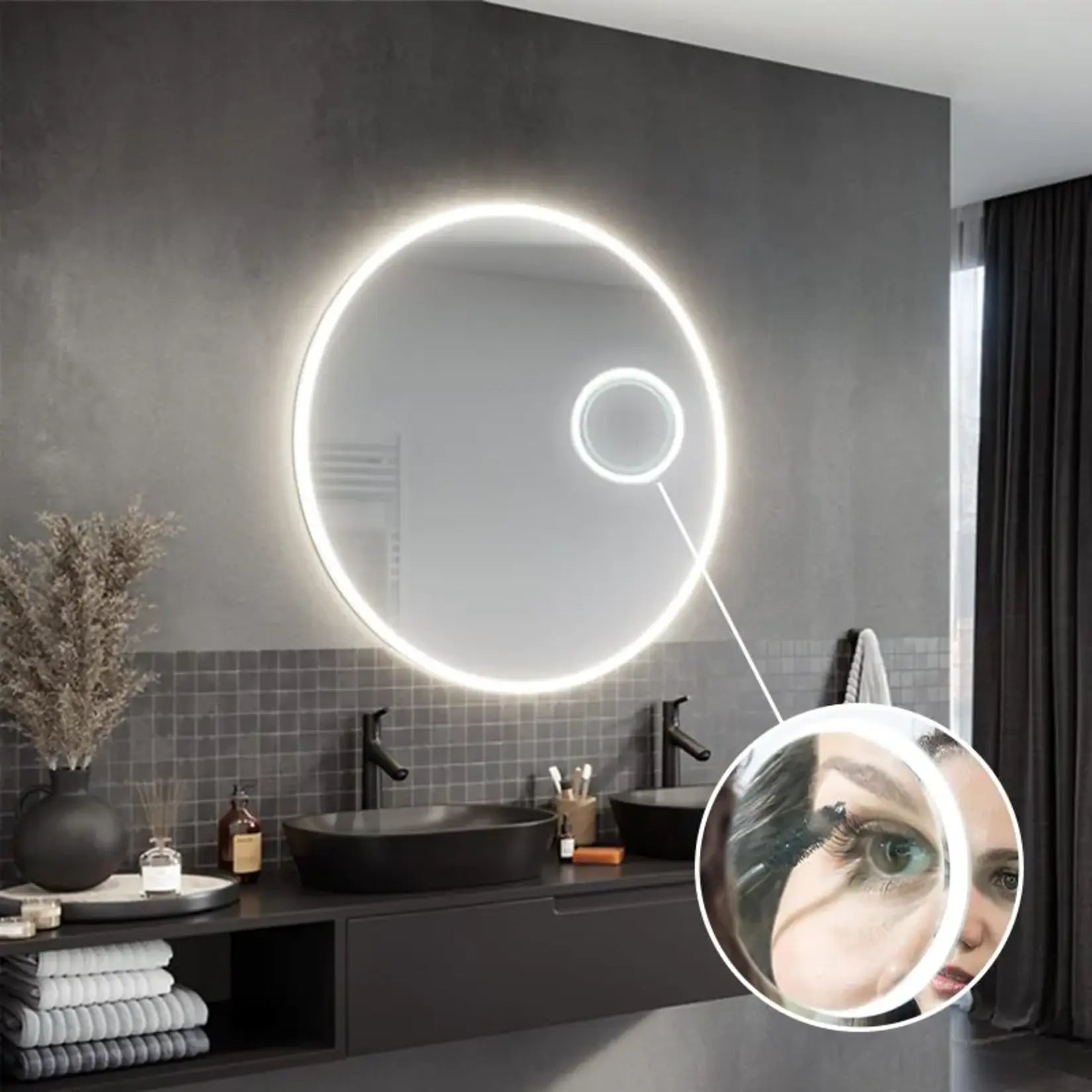 Fonction et zone de grossissement x5 de votre miroir salle de bain lumineux 100 cm.