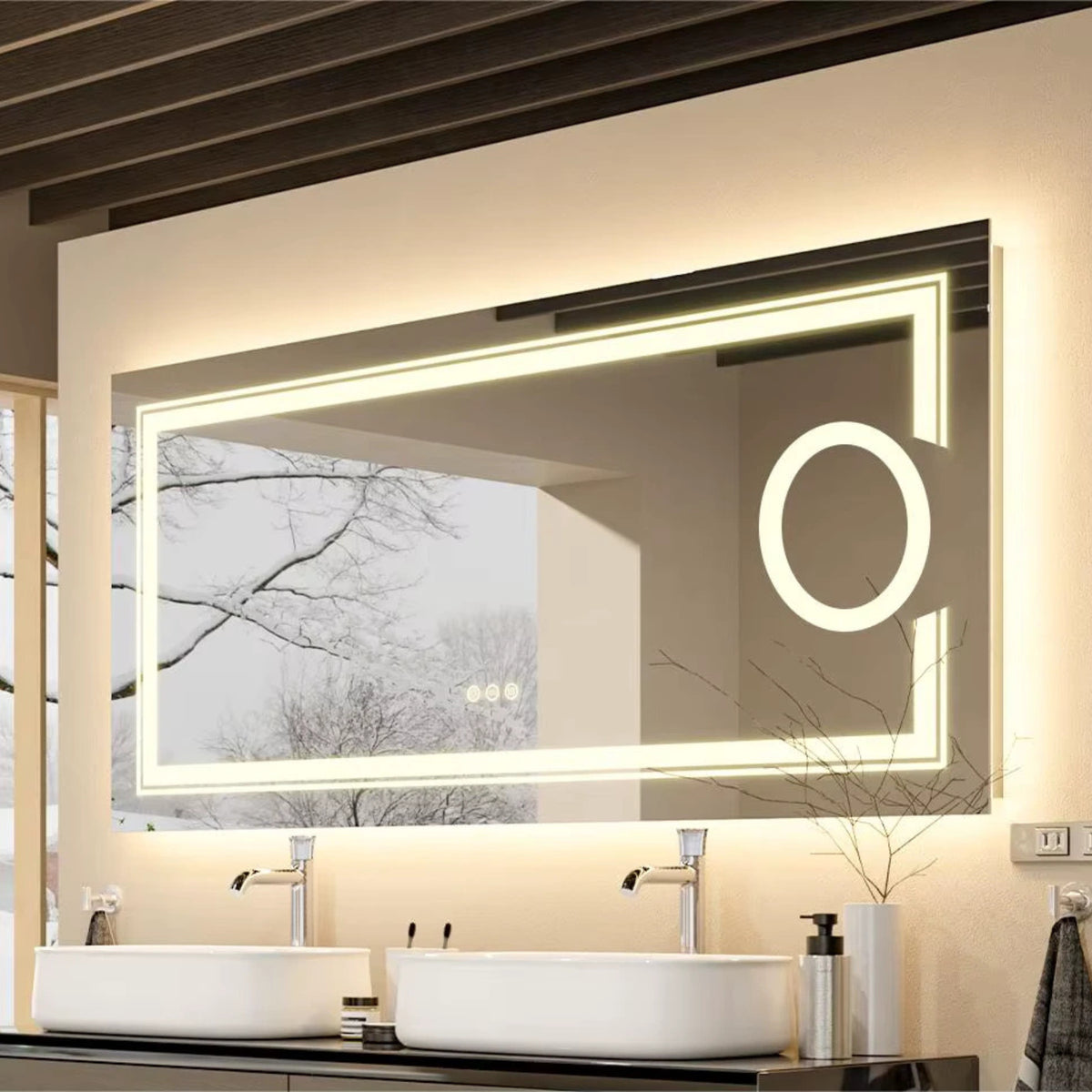 Miroir salle de bain rétro éclairé avec led en action pour un rendu moderne.