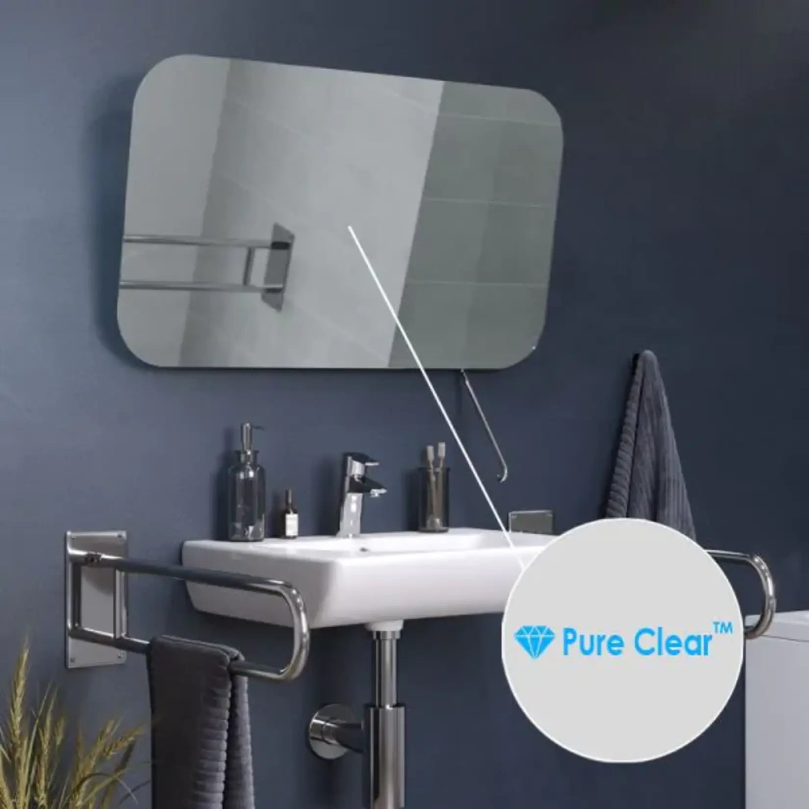 Miroir simple salle de bain 100 cm avec technologie Pure Clear™ pour une résistance accrue à la corrosion et une durabilité optimale.