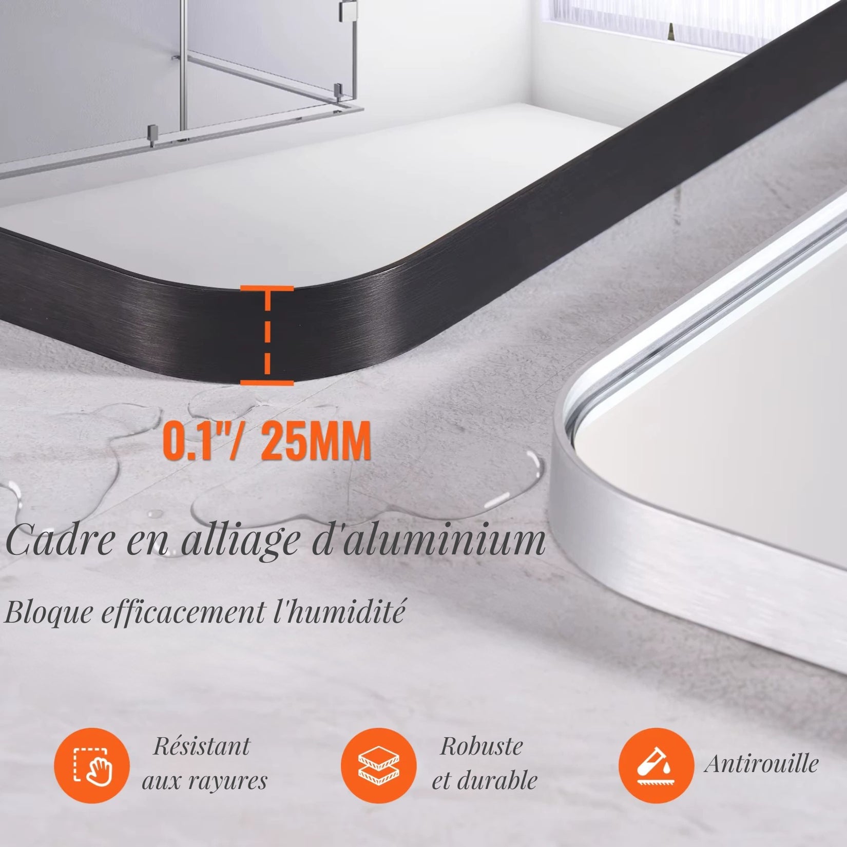 Miroir simple salle de bain 140 cm avec cadre en aluminium résistant.