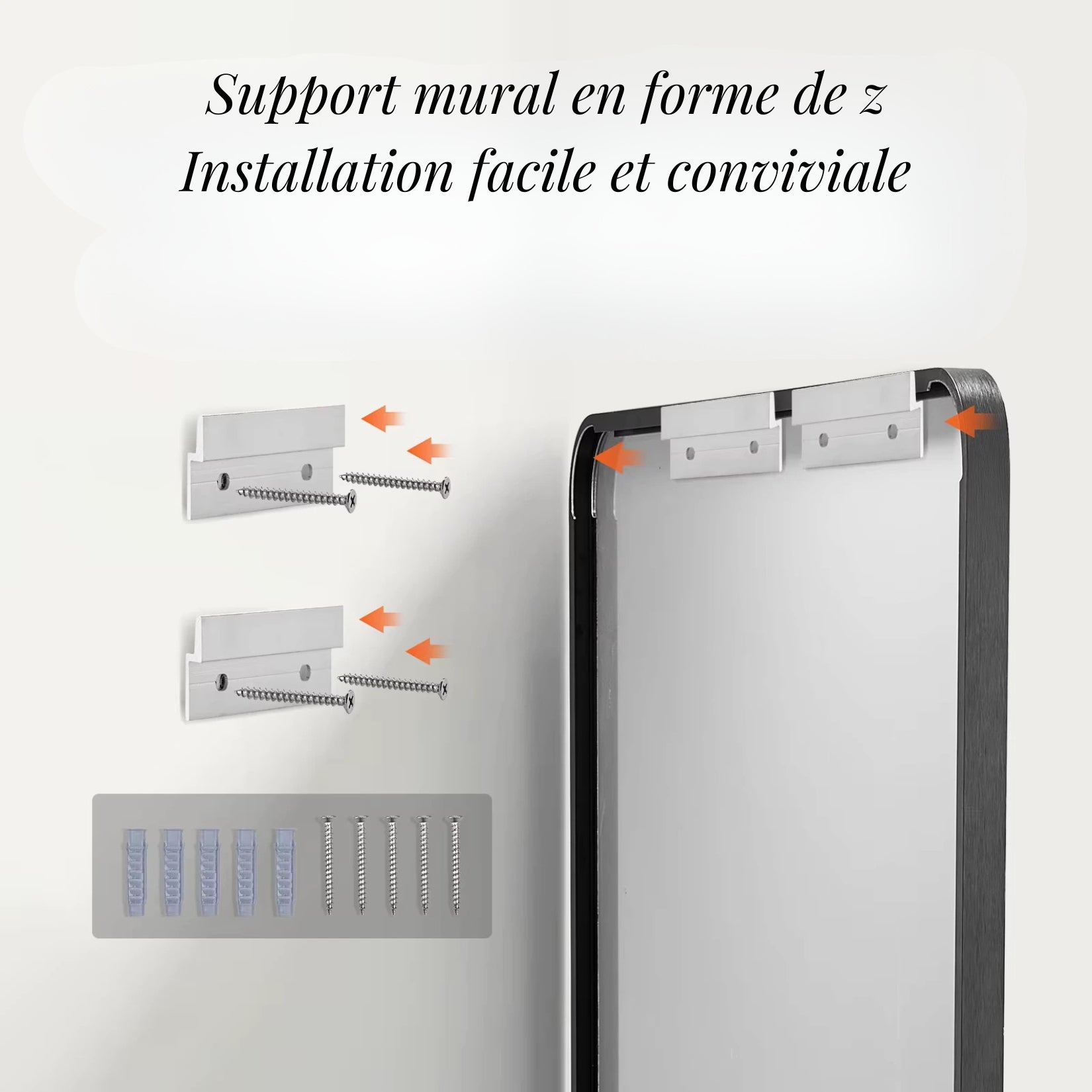 Support mural en forme de Z pour le miroir simple salle de bain 160 cm, installation simple et conviviale.