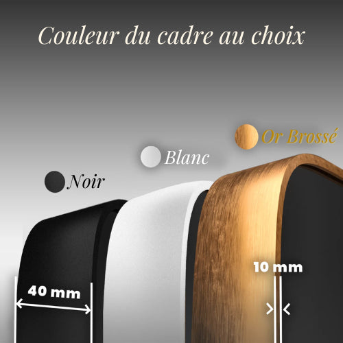 Options de cadres noir, blanc et or pour miroir rond