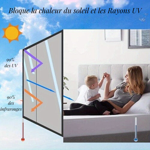 Application du film miroir argenté sur une fenêtre pour une vue réfléchissante