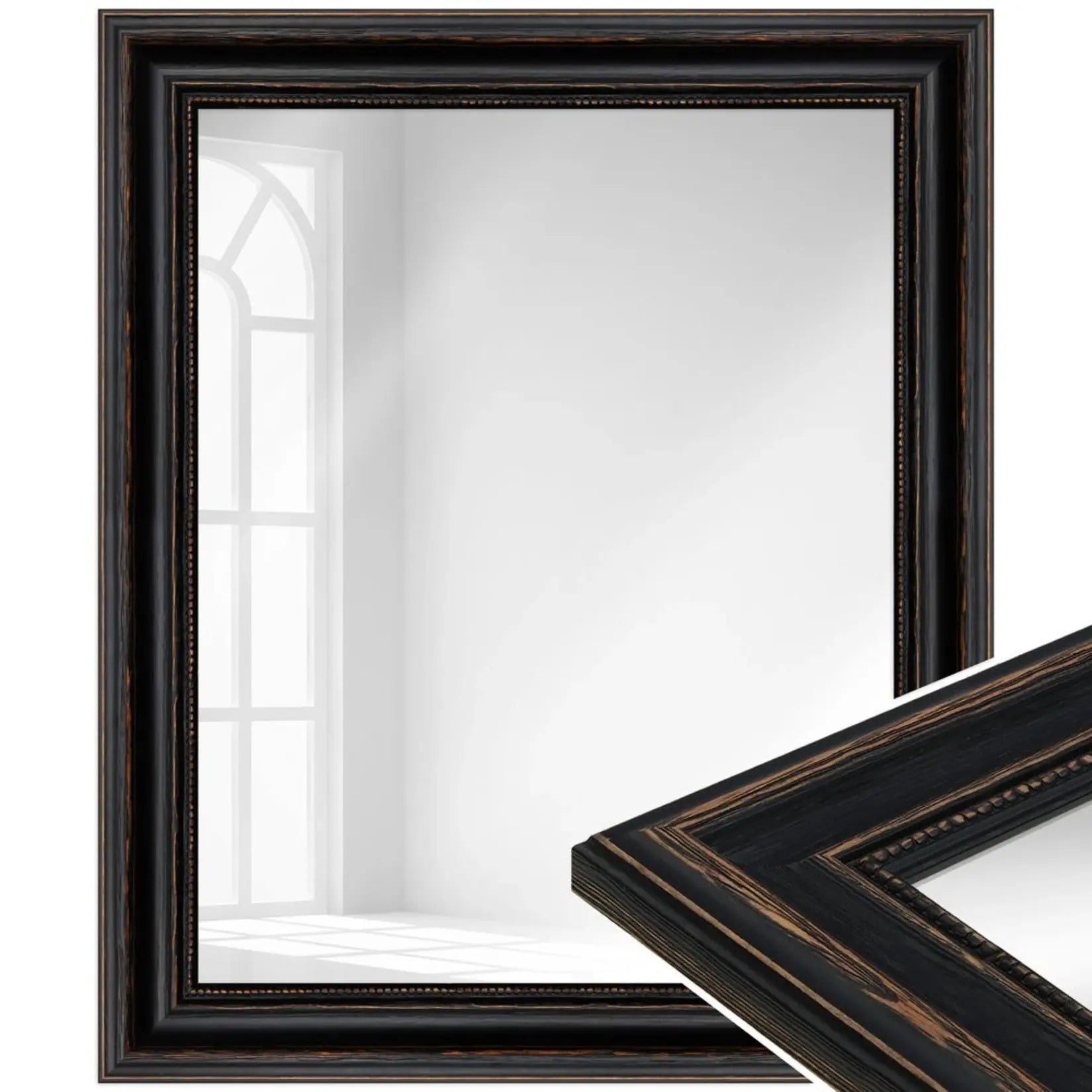 Simple Miroir Salle de Bain 110x60 cm avec cadre en bois massif noir.